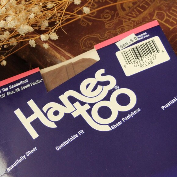 Vintage 1980s 1990s Pantyhose, New NOS Hanes Too, Control Top Sandalfoot Size AB - Picture 2 of 10